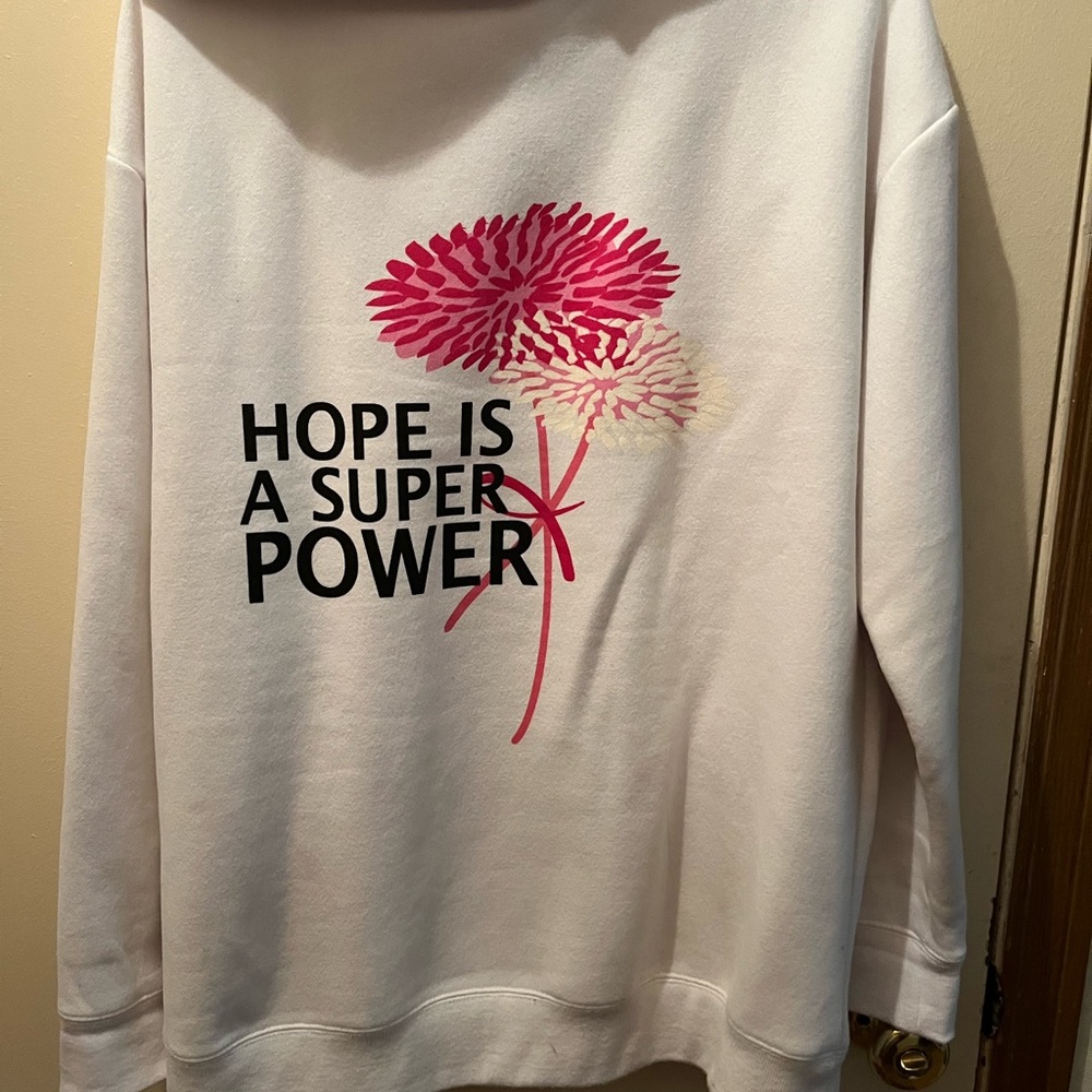 Women's White Sweater with Pink Floral Design